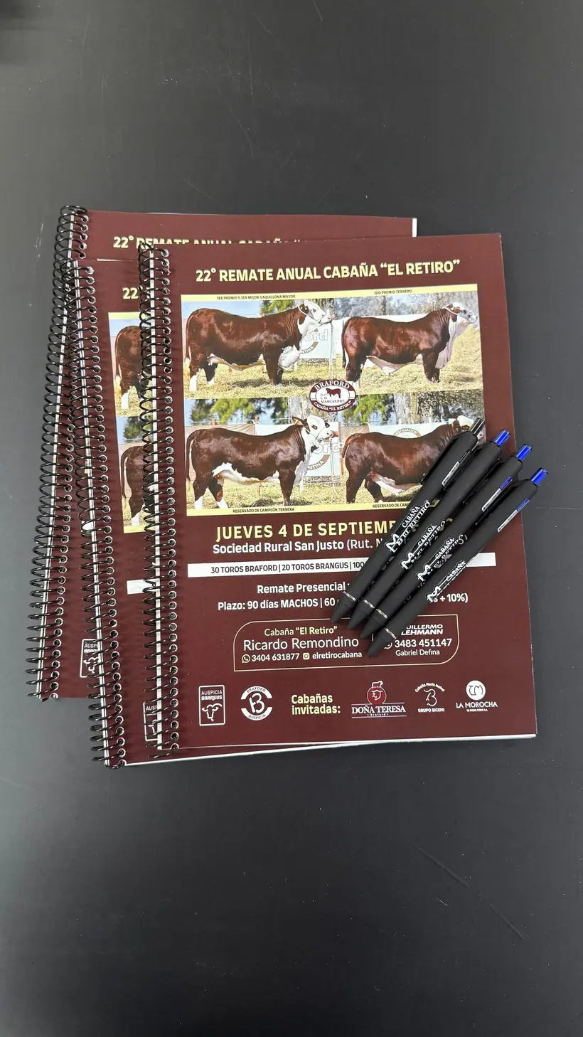 Cabaña El Retiro — Cuadernos anillados para remate. Trabajo realizado por Zengráfica en San Lorenzo, Santa Fe.