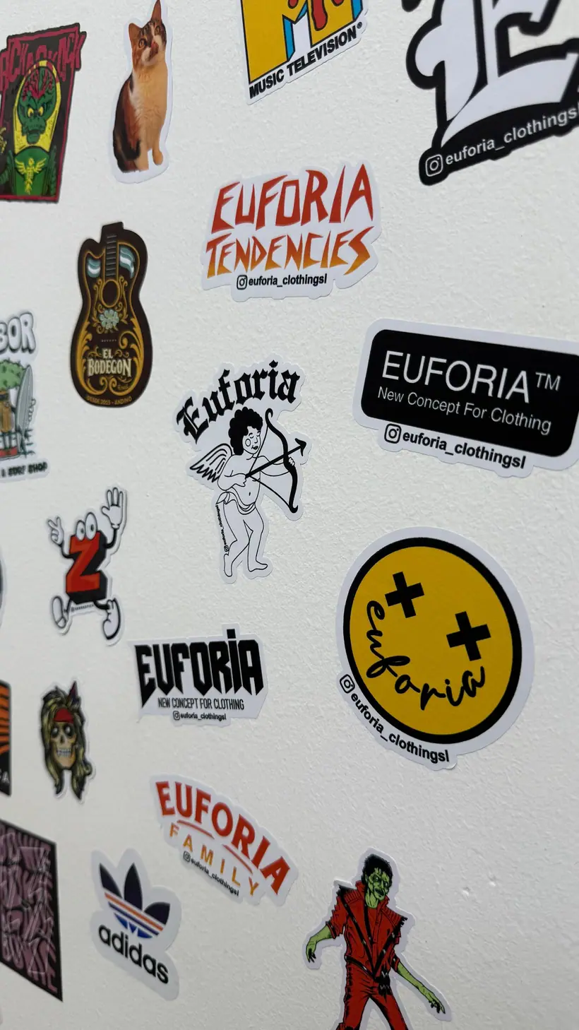 Euforia — Serie de stickers de marca. Trabajo realizado por Zengráfica en San Lorenzo, Santa Fe.